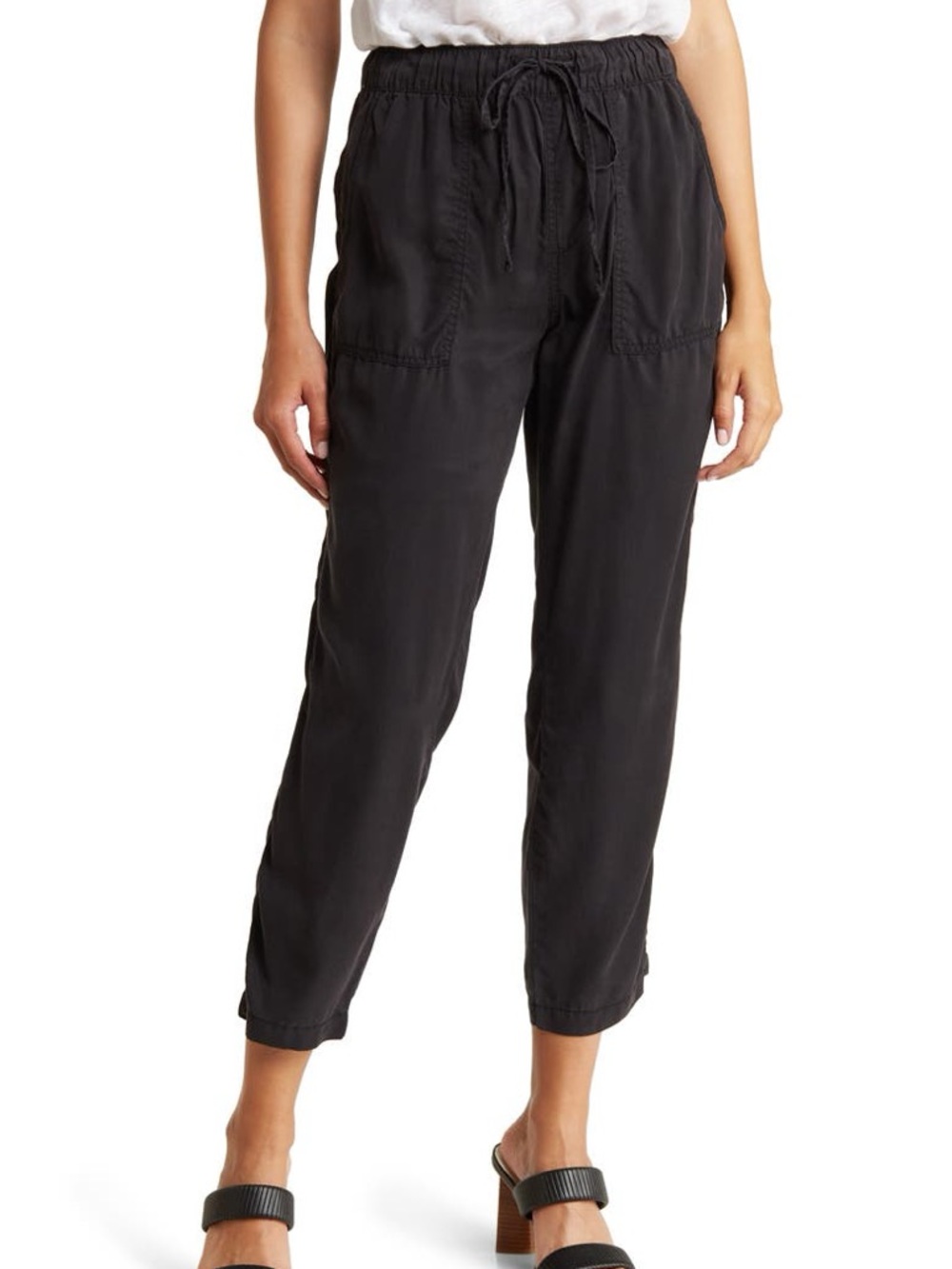 Women’s Black Elastic Waist Drawstring Barrel Ankle Pants Size L